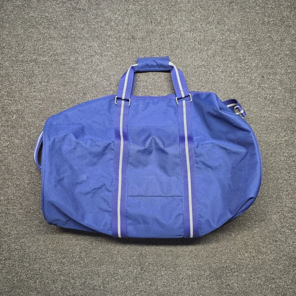 Polo Ralph Lauren Duffel Bag Blue Unisex Large Canvas Striped Strap Travel Bag